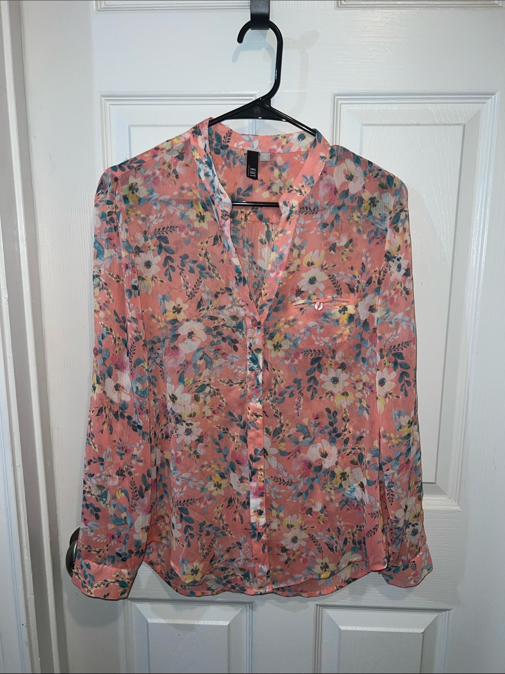 Kut from the Kloth Coral Floral Button-Up Blouse